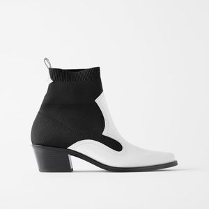 Zara contrasting stretch heeled cowboy ankle boots